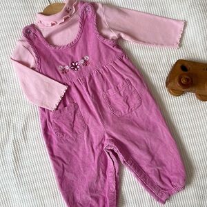 Vintage Sears Pink Baby Overalls with Floral Embroidery